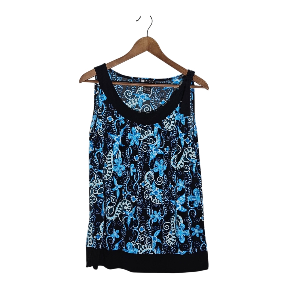 Vintage Y2K Carole Little Black and Blue Floral Tank Top Size Large
